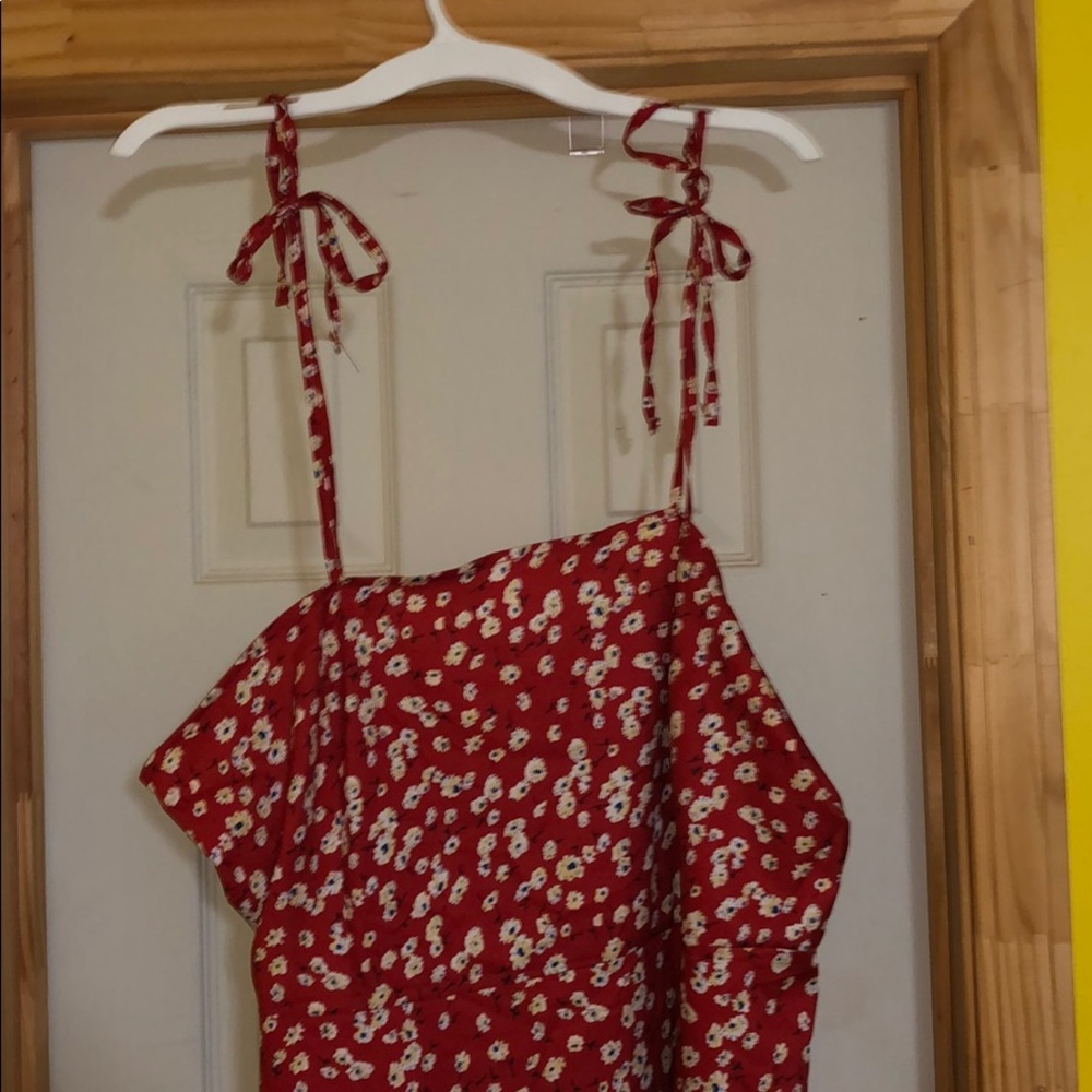 Red flower tie dress